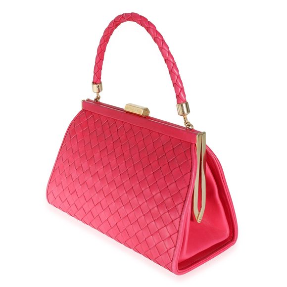 Bottega Veneta Vintage Pink Intrecciato Woven Leather Kiss Lock Frame Bag - Picture 2 of 7